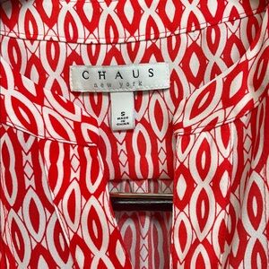 🌹NWT NEON CORAL MID Patterned Sleeveless BUTTON UP Top